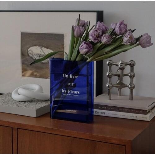 CuteLife Klein Blue Book Transparent Acrylic Vase Modern Decoration Home Table Flower Vase Wedding Hydroponic Room Plant Vase