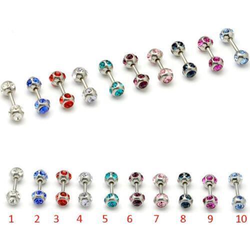Alisouy 2 pieces Titanium Steel rhinestone Crystal Ball Pierced Women Men Ear stud Earrings beauty simple earrings