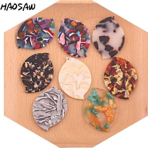 HAOSAW 32*46MM 6Pcs/Lot Acetic Acid Charm/Solid Leaf/Chunky Shape/DIY Jewelry Making/Jewelry Accessory/HandMade/Earring Findings