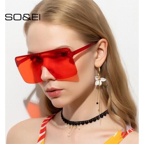 SO&EI Vintage Oversized Sunglasses Women One Piece Clear Ocean Gradient Lens Square Eyewear Female Big Shades Goggle Men UV400