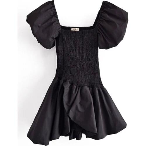 Vintage Square Neck Short Sleeve Mini Puff Sleeve Dresses DLQZ878
