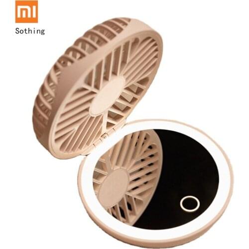 Xiaomi Sothing LED Makeup Mirror Fan Touch Control USB Rechargeable Portable Mini Pocket Fan