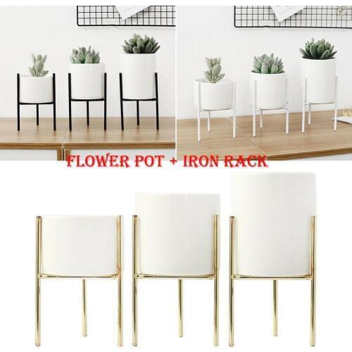 Iron Plant Vase Stand Home Decor Flower Pots Flower Planter Holder Ceramic Flower Pot Shelf Rack
