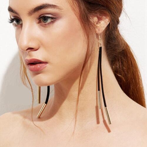 New Korean Velvet Women Long Tassel Hyperbole Drop Earring Fashion Metal Tube Bar Dangle Earings Pendientes Bijoux Brincos