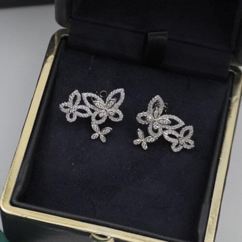 Sweet Brilliant Temperament Butterfly Earrings Women S925 Sterling Silver Brand Jewelry Fashion Luxury Platinum Plating Shining