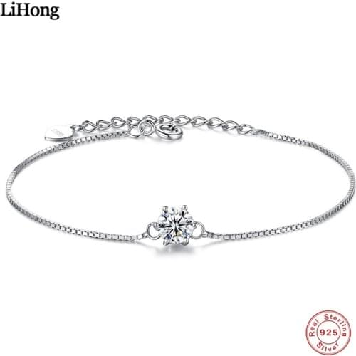 925 Sterling Silver Bracelet for Women Genuine 925 Silver Six Claws Classic Zircon Chain Bracelets Party Jewelry Gift