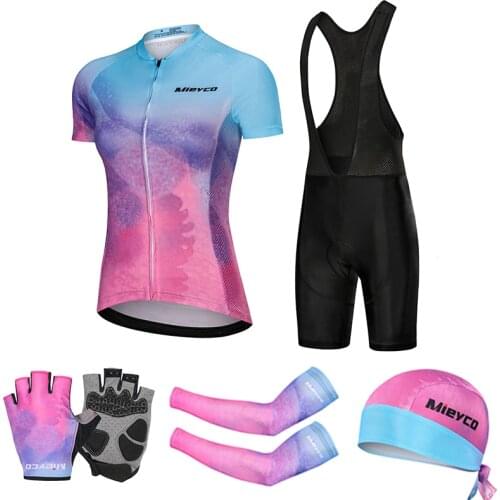 Women Cycling Jerseys Set Womens Short Sleeve Jacket Bike Clothing Gel Padded Bib Pants MTB Bicycle Cycling Suit Female Jersey