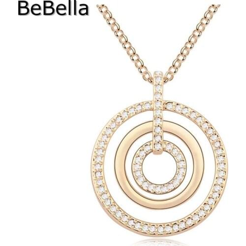 5 colors Round Shape Champagne Gold pendant long necklace made with Genuine Czech crystal for girls Christmas gift