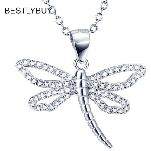 BESTLYBUY Genuine 925 Sterling Silver Dragonfly Necklace Pendant Women Collar For Female Fashion Jewelry Gift