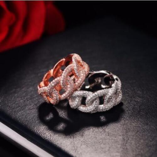 Cross Hip Hop Unique Brand Vintage Jewelry 925 Silver&Rose Gold Fill White Clear 5A Cubic Zirconia Party Women Wedding Ring