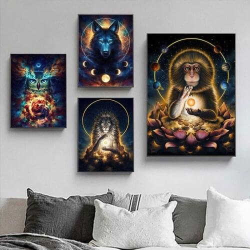 Animal Art Canvas Painting Wolf monkey lion with a halo Poster Print Funny Pictures Wall Art For Bedroom Home Decoration cuadros