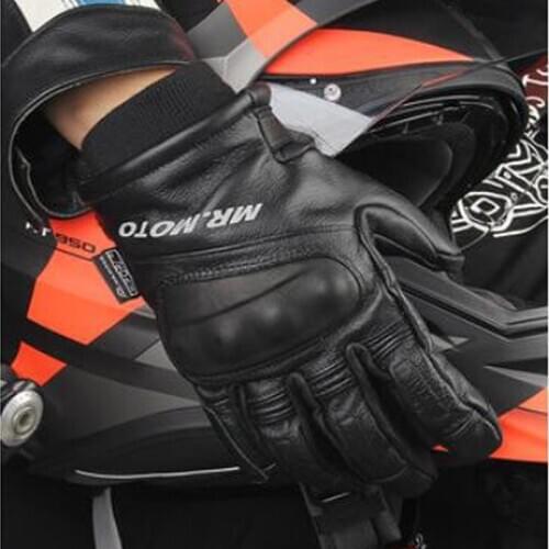 Winter sheepskin MR.MOTO Motorcycle Leather Gloves accessories cotton Motorbike glove windproof Motor Knight protect Size M L XL