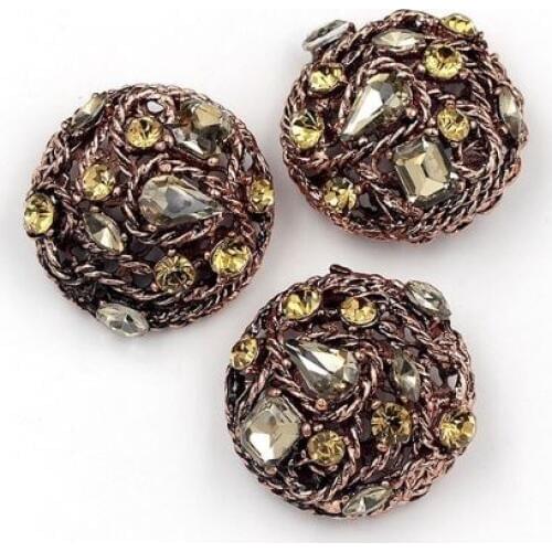 High quality 36mm 1pcs/lot plating glass rhinestones button mink fur coat sewing accessories apparel sewing decorative botones