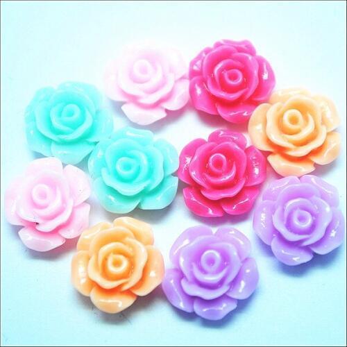 100pcs Camellia Flower Plastic Cabochons Plastic cabochons 12mm size colorful beads accessories for charming bracelets making