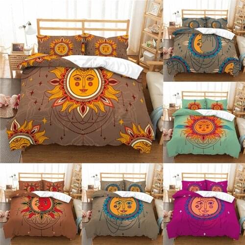 Luxury 3D Sun Face Moon & Star Print 2/3Pcs Kids Bedding Set Comfortable Duvet Cover Pillowcase Home Textile Queen and King Size