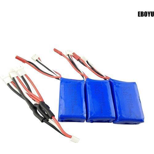 3pcs 7.4V 1100mAh Lipo Battery + 1 to 3 Charger Cable for WLtoys V353 A949 A959 A969 A979 S989 V912 MJX T23 T55 F45 RC Car Toy