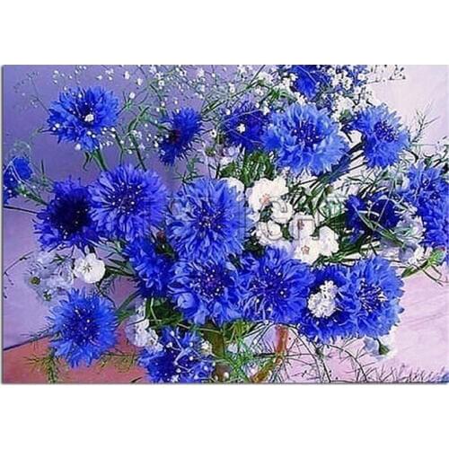 5D DIY Diamond Mosaic Full Square Diamond Embroidery Scenery Diamond Painting Cross Stitch Flowers "Germany Blue Cornflower"
