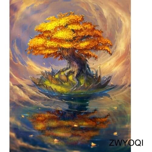 5D DIY Diamond embroidery Full Round Diamond mosaic lake cloudiness Full Square Diamond painting Cross stitch Oil painting tree