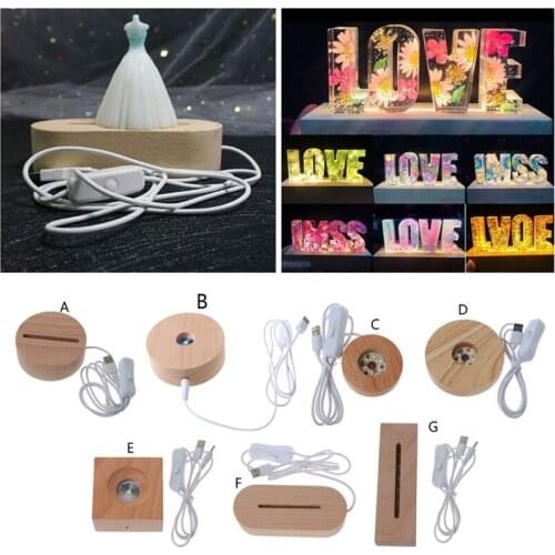 Wood LED Display Base Resin Art Ornament Wooden Night Lighted Base Stand Crafts R2LE