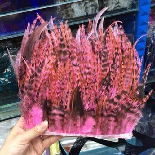 Hot 1 Yards Beautiful Pink rooster feathers 10-15 cm/4-6 inch DIY jewelry plume feather cloth belt dance decoration
