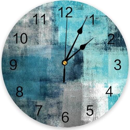 Oil Painting Abstract Geometric Blue 3D Wall Clock Modern Design Living Room Decoration Kitchen Clock Art Wall Watch Home Decor
