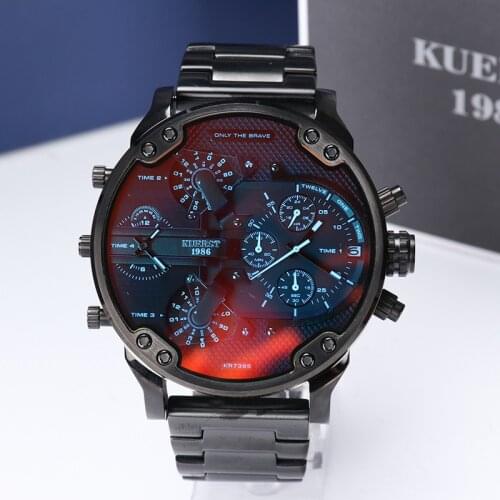 Unisex Round Wristwatch Chronoscope Quartz Watch Stainless Steel and Cow Leather Band Hour Minute Second Dial