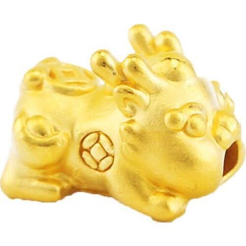 Pure 999 24K Yellow Gold 3D Women Men Lucky Coin Pixiu Baby Bead Pendant 0.8-1g