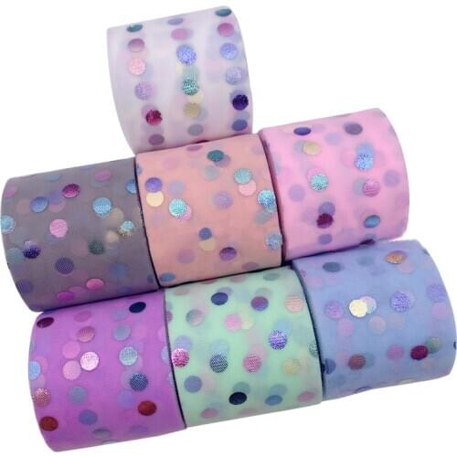 25yards 60mm Colorful Glitter Dots Organza Stain Ribbon for DIY Crafts Hair Accessories Handmade Material Gift Box Ribbons