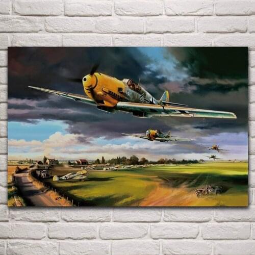 Messerschmitt bf 109e fighter military simple airport fabric poster living room home wall decor canvas silk art prints KM368