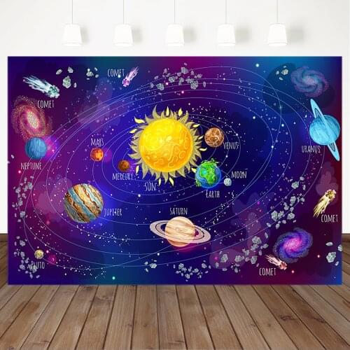 MOCSICKA Blast Off Outer Space Birthday Backdrop Planets Spaceships Shooting Stars Boys Birthday Party Photography Backgrounds