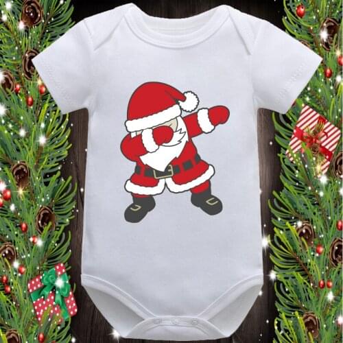 Merry Christmas Fashion Santa Claus Graphic Printed New Newborn Cute Cartoon Baby Romper Infant Short Sleeve White Onesies