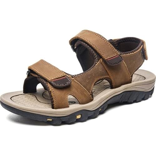 Jumpmore Summer Genuine Leather Beach Shoes Men Sandals Outdoor Casual Shoes Size 38-48