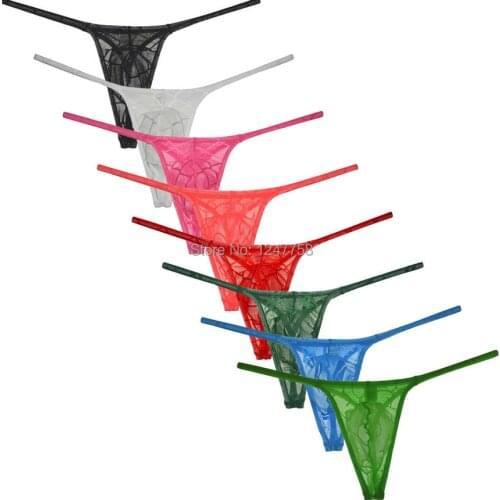 Mens Underwear Gay Men Thong Tangas Hombre Sexy Gay Lingerie Mens Nylon Thong See-through Pouch T-back