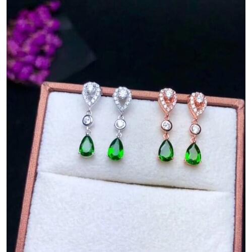 925 Pure silver natural tremolite ear nail Stone 4 * 6mm water drop Seiko mosaic Natural Gem Support Detection A hundred style