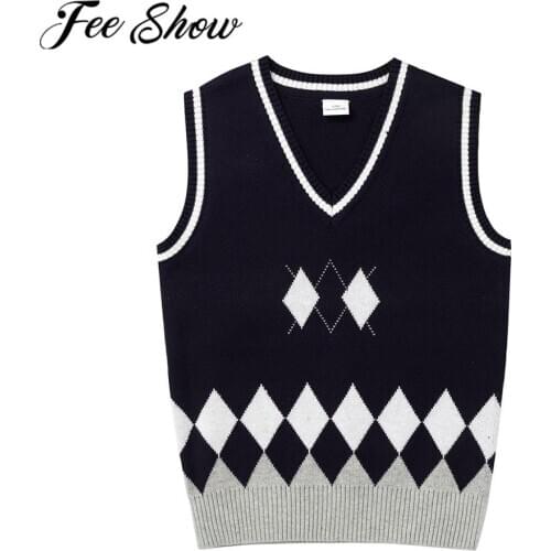 Autumn Children Knitted Vest Sweater Boys Girls Kids Clothes V Neck Sleeveless Tank Tops School Uniform Waistcoat Coat Knitwear