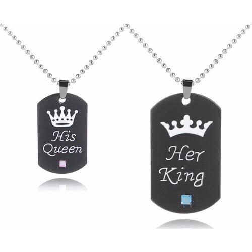 Lovers Couples Necklaces Gifts His Queen&Her King Dog Tag Pendant Husband Wife Necklace For Girlfriend Boyfriend Jewelry Collar