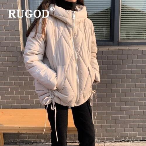 RUGOD Women Winter Coat Korean Hooded Long Sleeve Cotton-padded Winter Jacket Women Casual Drawstring Lace-up Thick Winter Coat