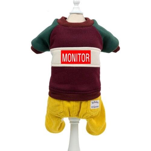 Dog Color Matching Four Leg Cotton Padded Clothes Dog for Small Dogs Teddy Letter Hoodies Pet Costumes Pomeranian Sportswear