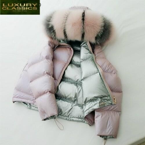 Down Jackets Coats Womens Female Short Down Parka Real Fox Fur Hooded Thick Warm Koream Fashion Coat Clothes 2021 LWL1284