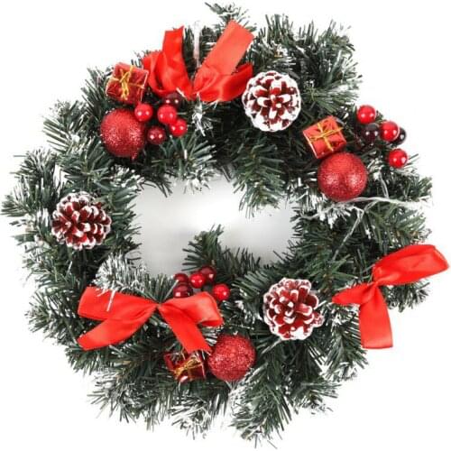 Christmas 40cm LED Wreath With Artificial Pine Cones Berries And Flowers Holiday Front Door Hanging Decoration Couronne Noel