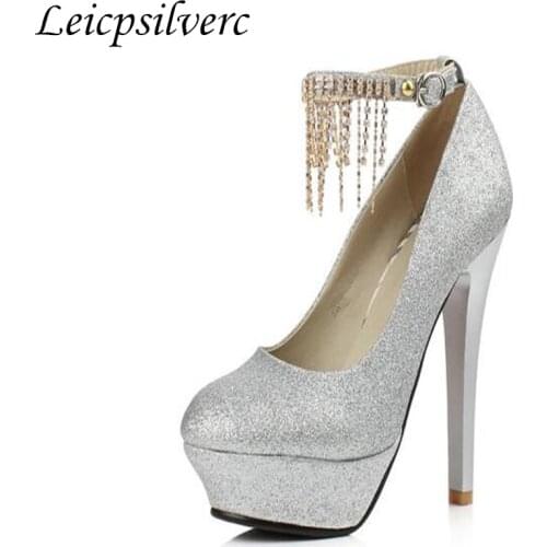 Silver wedding shoes women high heel waterproof platform Bridesmaid shoes golden red women shoes