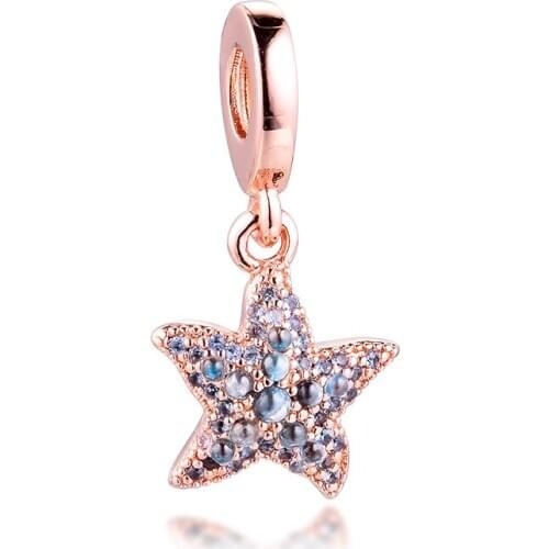 Fits For 925 Silver Bracelets Sparkling Starfish Dangle Charm DIY Beads For Jewelry Making Summer Ocean Sterling Silver Charms