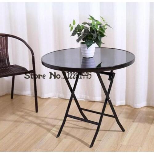 Net Red Folding Table Outdoor Balcony Small Table Outdoor Round Table Dining Table Milk Tea Shop Outside Tempered Glass Table