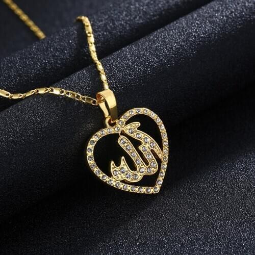 SONYA Muslim Allah pendant Necklace For Women/Girl Gold/Silver Color Heart Imitation Crystal Wedding Jewelry Gift