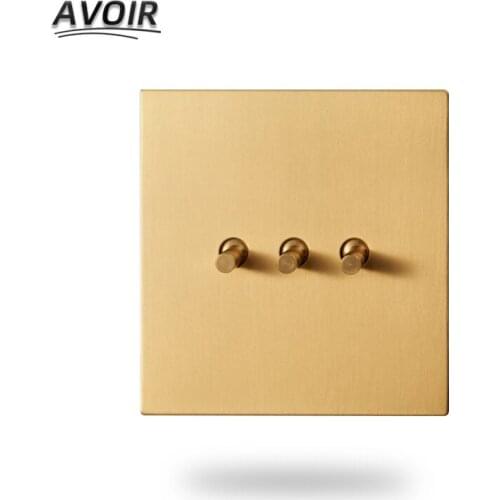 Avoir Toggle Switch Usb Wall Electrical Outlets Gold Stainless Steel Panel Vintage Switch Dimmer RJ45 Network Socket EU FR Pulgs
