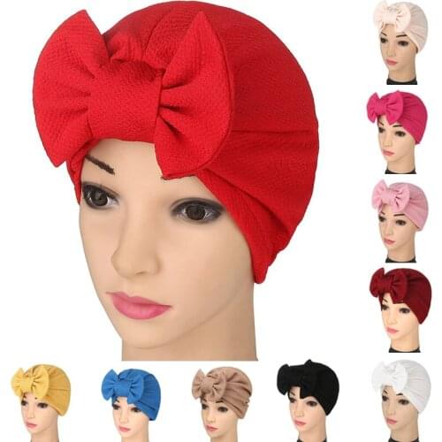 Womens Hijab Caps Hat Lady With Bow Tie Elastic Headwear Underscarf Adjustable -OPK