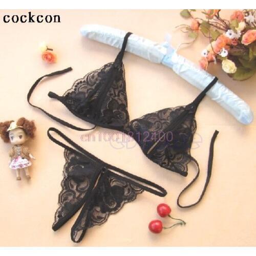 1SET Womens Sexy Open Crotch G-string Thongs Bikini Bra Set Lace Lingerie Underwear