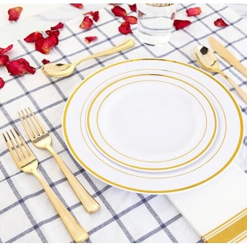 10pcs/Lot Disposable Gold Plastic Plate Cup Party for Birthday Party Decoration of Celebration and Anniversaire Wedding Decor