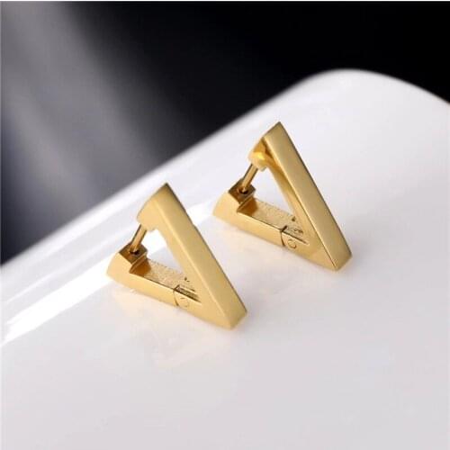 2Pcs Latest Cross-border Geometry Type Double Triangle Earrings Allergy Ear Clip Vacuum Plating Stainless Steel Stud Earrings