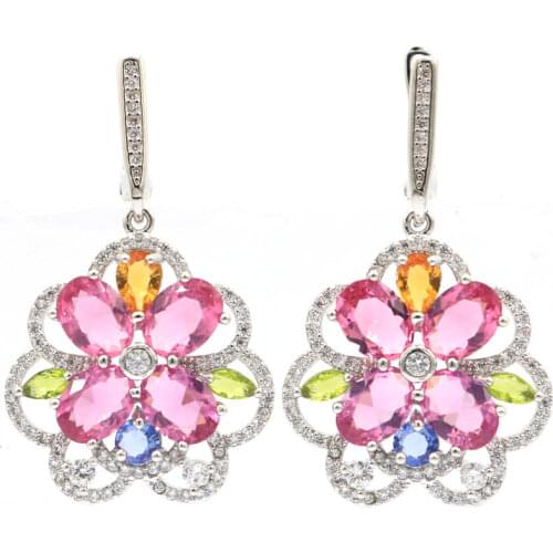 34x11mm Highly Recommend Created White Bright Cubic Zircon Ladies Silver Earrings Drop Shipping